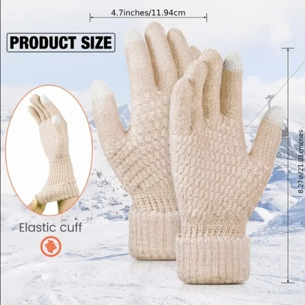 Tan/Beige Knit Warm Touchscreen Gloves. NEW!